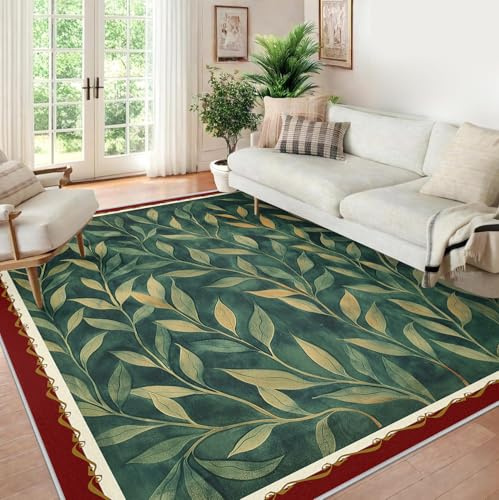 LANDERSION Tappeto lavabile Acquerello Verde Foglie Salice Tappeti per soggiorno Morbido antiscivolo tappeto per interni tappeti per ingresso Dormitorio Arredamento sala da pranzo 120x150cm