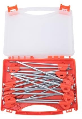 Luocute 20 Stück Zeltheringe aus Robustem Metall, 20 cm Große Zeltheringe für Camping-Überdachungsplanen mit Aufbewahrungsbox für Einfachen Aufbau und Sicheren Einsatz Im (20er-Packung im Karton)
