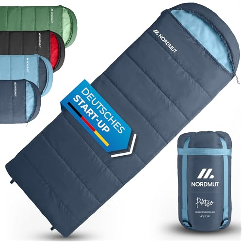 NORDMUT® Sacco a pelo coperta adulto con cerniera YKK a doppio senso – Dimensioni compatte & ultraleggero 1600 g – 3 stagioni (250 GSM) – Sacco a pelo per campeggio, outdoor & festival (Blu navy)