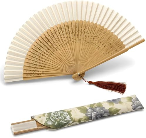 Handfächer Damen, Handfächer Faltbare Fächer, Chinesische Fächer, Taschenfächer Klappfächer, für Tanz, Party, Hochzeit, DIY Dekoration, Haus Dekorationen (Weiß)