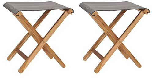 mtlskopl Klappstühle 2er Set Teak Massivholz mit Stoff Dunkelgrau 38 x 38 x 46 cm Modernes Design Robustes Balkon und Gartenmöbel für Terrasse Balkon und Outdoor Lounge