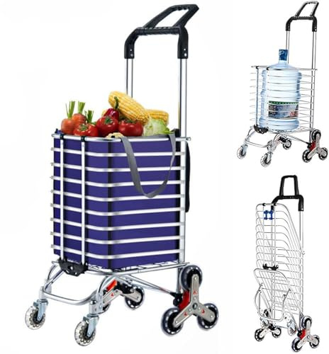 Carrello pieghevole per salire le scale a 8 ruote, con manico girevole a 360°, capacità 51 kg, ideale per magazzini, generi alimentari e carichi pesanti