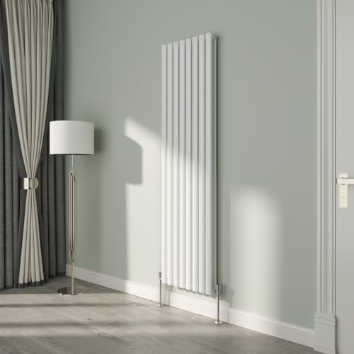 NRG White Oval Radiator Vertical 1800x472mm Double Panel Central Heating | Designer Radiator Wall Mounted, Modern Radiator, High Heat Output, Mild Steel, for Living Room, Kitchen, Bedroom