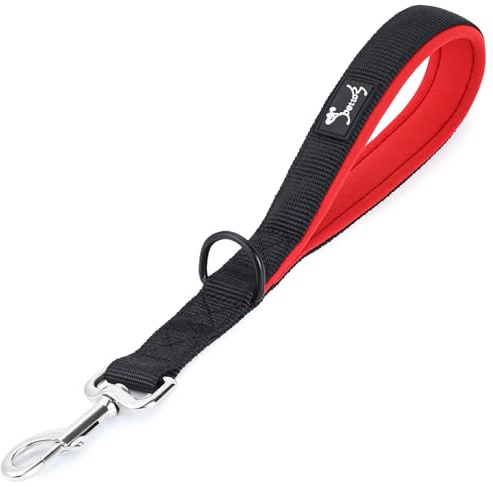 PETTOM Kort hundkoppel för stora hundar mjukt vadderat handtag starka hundkoppel enkel kontroll nylon husdjur promenad träning leder handtag, Svart M