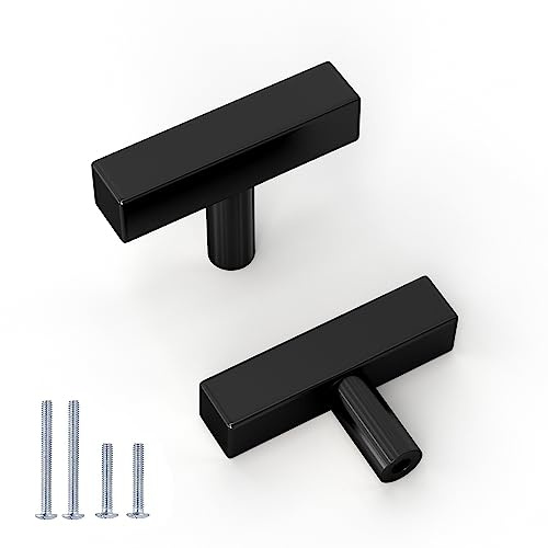 Goldenwarm 10Pack Black Knobs for Cupboards & Draws, Single Hole Black Kitchen Handles T Bar