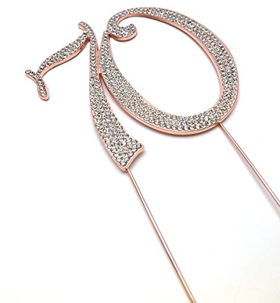 World of Sparkles 12cm Curly 10 Cake Toppers for 10th Birthday Party or Anniversary with Silver Diamante Rhinestones Diamonds with Rose Gold Base for Anniversary, Birthday Kids Children Adults