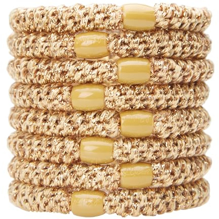 L. Erickson Gold Hair Ties for Thick Hair, Grab & Go Ponytail Holders, 8 Pack, Metallic Dark Gold, Thick No-Crease Bands with Strong Hold, Damage-Free Design, Luxe Shine