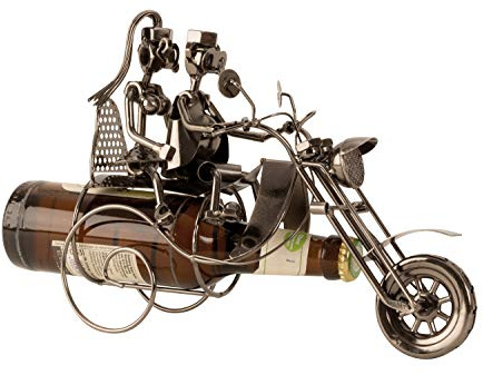 Lifestyle & More Flaschenhalter Flaschenständer Motorrad mit Paar aus Metall für Bierflasche 0,33 Höhe 21 cm Breite 26 cm