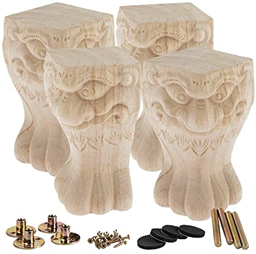 La Vane 25cm Europäische handgeschnitzt Massivholz Möbelfüße 4 Stück | Klassisch Naturholz Geschnitzte, 100kg/Fuß. Für Sofa Bett Schrank Couchtisch. Inkl. Reservezubehör. Für erfahrene Heimwerker