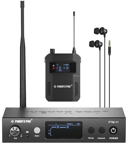 Phenyx Pro UHF Mono Wireless in-Ear Monitor System, Metal Wireless IEM System, Bodypack Receiver, 50 Adjustable Frequencies, Separate Outputs, 164ft Operation, Suitable for Band and Studio (PTM-11)