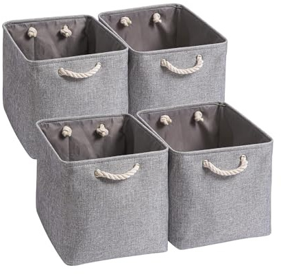Mangata Cajas Almacenaje, 33 x 38 x 33 cmCestas almacenaje de Lona Engrosada Plegable con Asas de Cuerda para Ropa, Juguetes (Gris, 4 Pack)