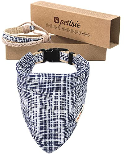 Pettsie Hundehalsband mit Bandana & Freundschaftsarmband, S, Blau | Freundschaftsarmband inklusive, Einstellbare Größe, Attraktive Geschenkverpackung, Für Hundeliebhaber