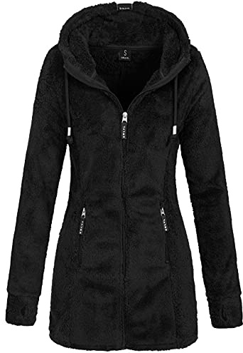 Sublevel Damen Teddyfleece-Jacke Mantel LSL-357 mit Kapuze