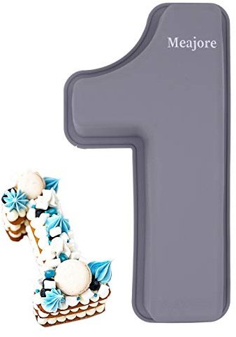 Meajore 3D Large Number Cake Mould,Silicone Baking Letter Ectangle Novel Cake Tins for Birthday Festival and Relationship Marry Anniversary Wedding Party,10 inch Number of 1
