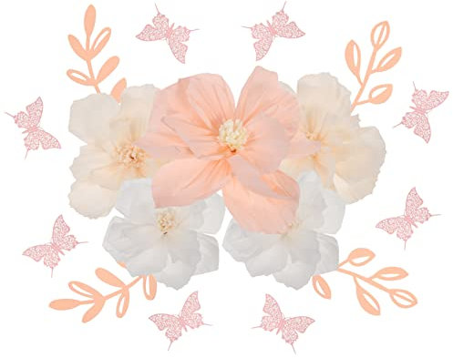 FOMIYES Papierblumen-Dekorationen Für Wand Blumen Aus Papier Mit Blättern Und Schmetterlingen Für Hochzeit Oder Party Inklusive Klebebänder Für Einfache Anbringung