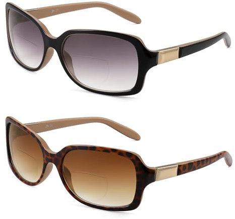 JM Classic Bifocal Reading Sunglasses Square Stylish Gradient Sunglasses Readers for Women +2.5 Black+Tortoise