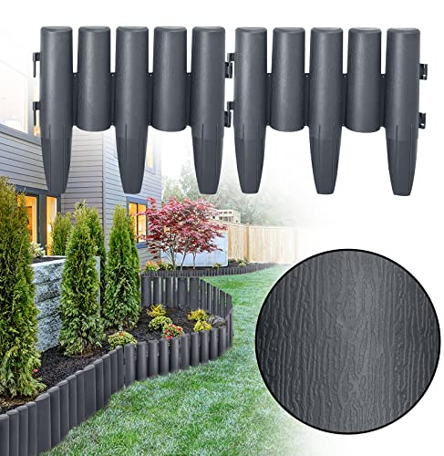 UISEBRT Rasenkante Kunstoff 22,4m Beeteinfassung Gartenzaun Beetumrandungen Holzoptik Randsteine Palisaden Garten Dekorativ Border Blumenbeet, 1 Element (L x H): 28cm x 24cm, Anthrazit