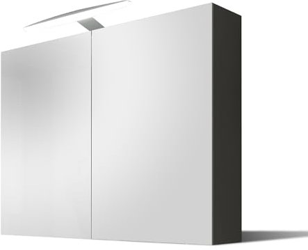 Artforma Spiegelschrank Bad mit Lumen Spiegelleuchte, Badlampe (70 x 60 x 17 cm) | Anthracit | Badschrank | Beleuchtet Badezimmerschrank | Stauraum und Steckdose in Weiß