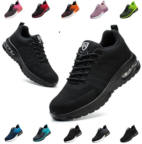Bawalon Arbeitsschuhe Leicht Herren Sicherheitsschuhe Damen rutschfest Sportlich Stahlkappenschuhe Atmungsaktiv mit Stahlkappe Arbeitsschutzschuhe Pures Schwarz EU 43