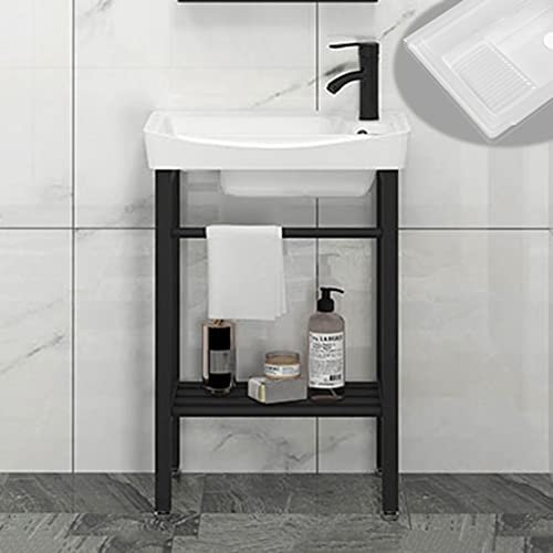 Lavabo in ceramica Bianco Lavatoio Lavello for Esterno e Interno Mobile Lavandino con piedistallo Supporto in Acciaio Inossidabile for ristoranti,bagni,Garage,Magazzini,il Bagno e Toilette ( Size : A