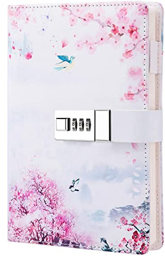 Dzhzal Tagebuch mit Schloss für Damen, Mädchen, Teenager, Kinder, Kunstleder, persönliches Tagebuch, Nachfüllbar, Liniertes Papier, Passwort-Notizbücher A5