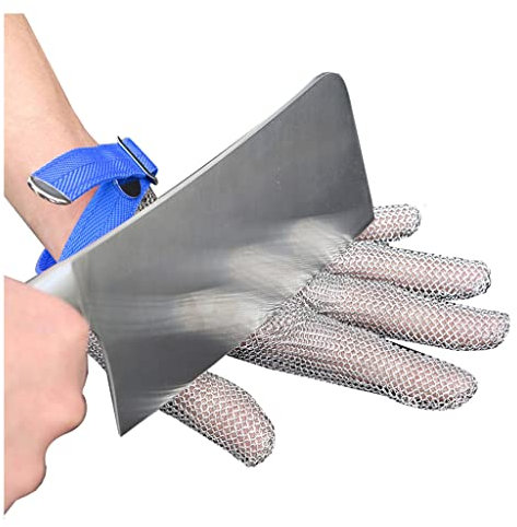 Samnuerly Schnittschutzhandschuhe aus Metall, schnittfeste Kettenhemdhandschuhe, Sicherheitshandschuhe für Metzger, Schutzhandschuhe, rutschfest und verschleißfest (Größe: 1 Stück/L)