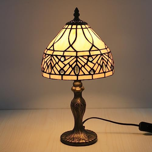Uziqueif 8 zoll Tischlampe Vintage, Tiffany lampe, Handcraft stained glass lamp, Tischlampen für Schlafzimmer Nachttischlampe Arbeitszimmer Office, Mit Birne