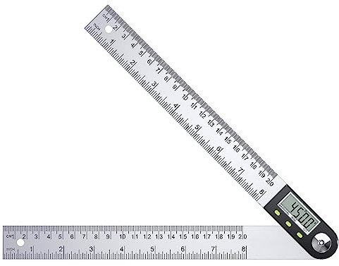 Lancoon Righello angolare digitale, in acciaio inox, con goniometro regolabile, 200 mm, 360°, alimentato a batteria, display LCD per la lavorazione del legno, costruzione e disegno