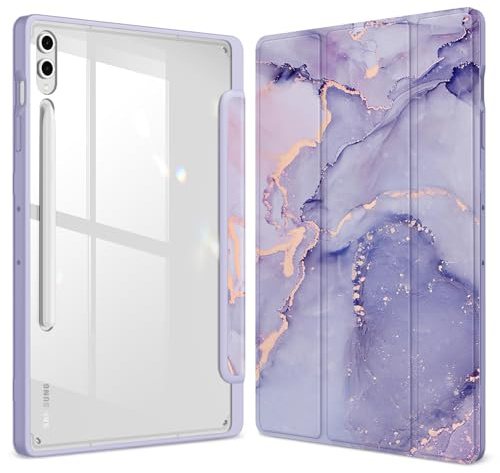 Fintie Hybrid Hülle für Samsung Galaxy Tab S10+ Plus/S9 FE+ Plus/S9+ Plus 12.4 Zoll Tablet mit Stifthalter - Stoßfeste Schutzhülle mit transparenter Hartschale auf der Rückseite, Lila Marmor