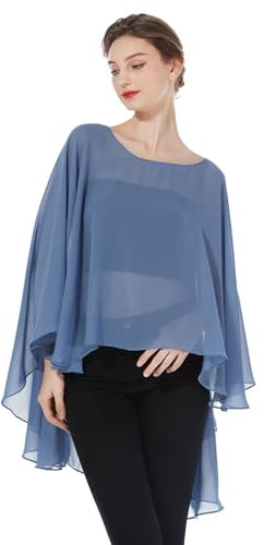 BEAUTELICATE Damen Stola Schal Chiffon Umhang Cape Elegant Für Hochzeit Brautkleid Abendkleid Festlich Ballkleid Strandkleid (Kurzer Stil - Slate Blue, Einheitsgröße)