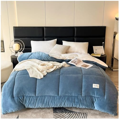 ZTGL Piumino Invernale, Piumino Invernale Cashmere di Agnello, Lana Autunno E Inverno Trapunta Imbottita Trapunta Peluche Calda Coperta Pesante Invernale Trapunta Matrimoniale,Blu,150x200cm(2kg)