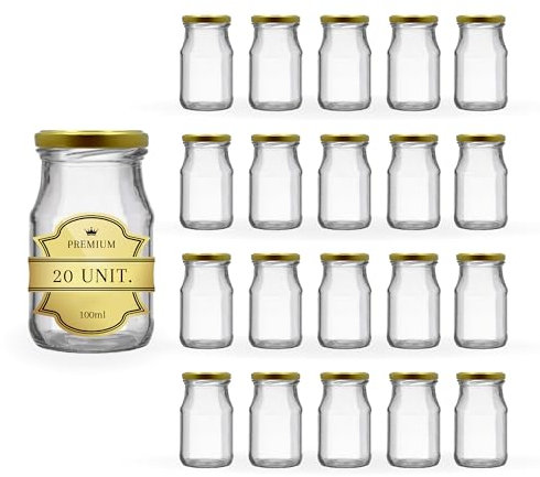 Espirito Rebelde 20 Pots de Conservation en Verre 100 ml avec Couvercle | Bocaux Alimentaire pour Sauce Tomate, Confiture, Miel
