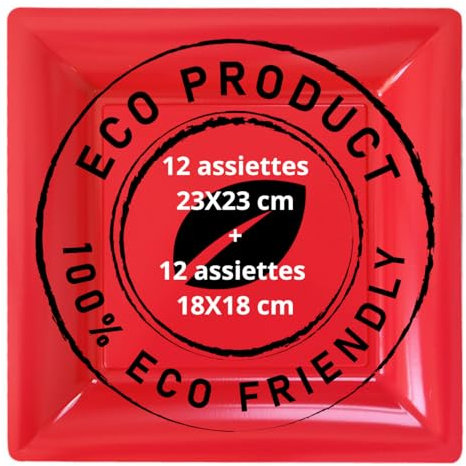 SANYGIENE Kit Piatto Plastica Rosso Infrangibile Riutilizzabile | 24 Piatti Rigidi Quadrati Piatti | Tavolo di Natale | Lavabile a freddo | Stoviglie Eco Responsabili, VR98910RG
