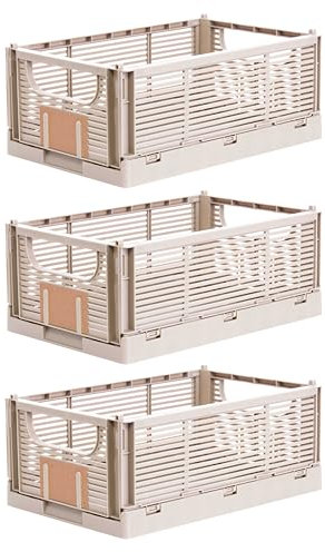 Brandsseller Faltbare Klappbox M 3er Set stabiler Einkaufskorb stapelbarer Transportkorb Aufbewahrungskiste - Natur