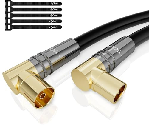 Mygatti 3M RG6 4K Antenna Cable, 90° angled TV Cable, Coaxial HDTV Cable-75 Ohm,IEC-Gold-Plated Sturdy Metal Connectors, for Digital and Analog TV,with 5 cable ties