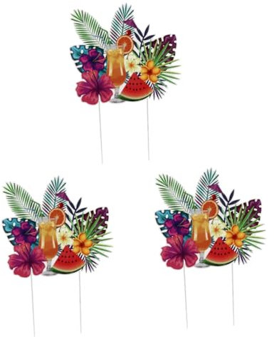 BESPORTBLE 3 Stk Hawaiischer Schnitt Tiki Luau Rasenpfähle Flamingo-ornament Flamingo-gartenpflock Gartendekoration Zweigkuchenpicks Hawaii-zeichen Miniaturdekoration Hohles Brett Papagei