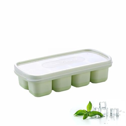 Bac a Glacons Avec Couvercle Bebe, 8 moules à glaçons en Silicone Certifié et sans BPA, Bacs à Glaçons Empilable Carrés Faciles à Retirer pour cocktails, whisky,fruits,glaces (vert)