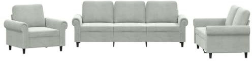 vidaXL Ensemble de Canapés avec Coussins 3 pcs, Canapés avec Accoudoirs, Ensemble de Meubles, Mobilier de Salon, Moderne, Gris Clair Velours