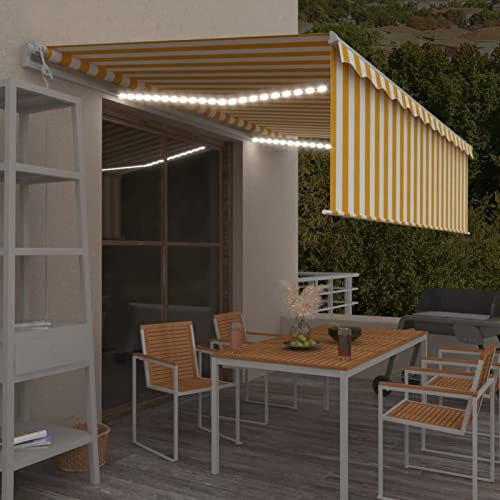 Bulliing Tenda Automatica con Sensore Vento LED 5x3m Gialla/Bianca,Tenda da Sole per Esterno Avvolgibile,Tenda da Sole a Bracci Estensibili con Telaio in Alluminio, Tettuccio Resistente al Sole e Impe