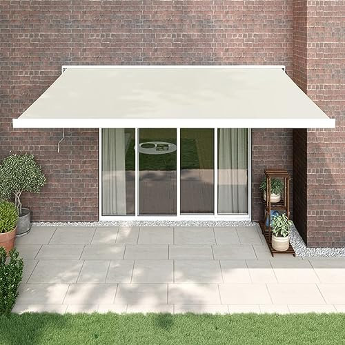 Homgoday Tenda da Sole Retrattile Crema 4x3 m in Tessuto e Alluminio, Mobili Tenda da Esterni per Privacy, Tenda per Giardino Balcone, Tenda da Sole per Esterno, Tenda Laterale per Terrazzo Esterna