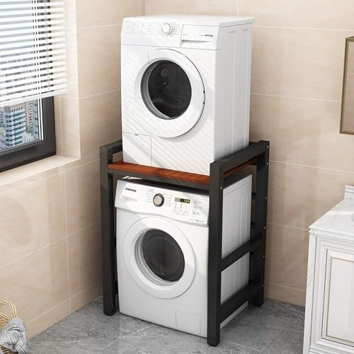 TRTDYFKH Dryer Stand Height Adjustable 300KG Load, For Dryer Washing Machine, Tumble Dryer, Storage Rack Over Washing Machine Storage Unit(Black)