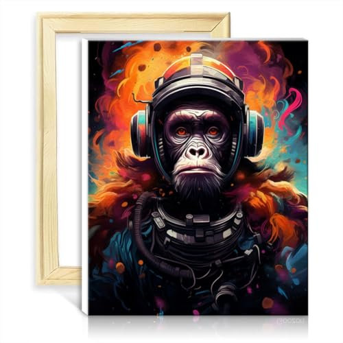 LiHEQING Pintura sobre lienzo por números, pintura al óleo de orangután piloto DIY arte digital arte arte arte graffiti amante cuadro DIY marco (30 x 40 cm)