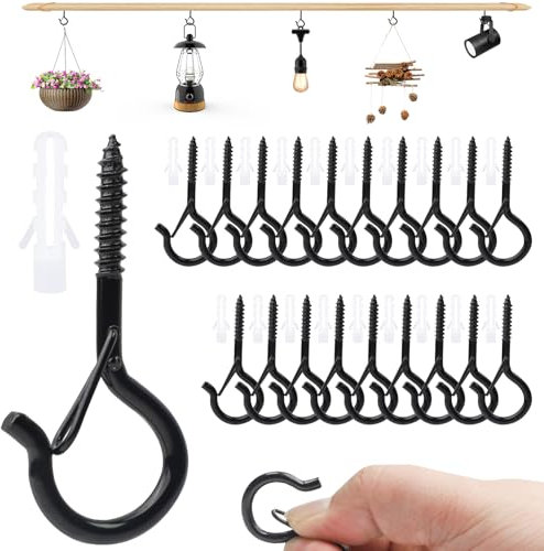 20 PCS Screw in Hooks, Screw Hooks Outdoor, Garden Hooks, Ceiling Hooks for Hanging Plants, Q-Hanger Screw Hooks Outdoor with Safety Buckle, Screw in Hooks for Wood, Hooks for Hanging, Cup Hooks
