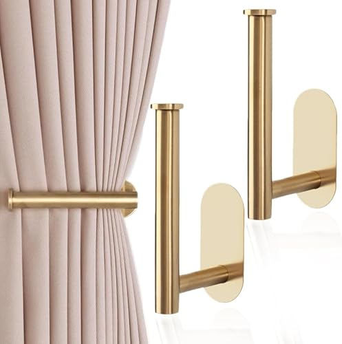 SSyang 2 Pezzi Fermatenda da Muro per Tende, Embrasse per Tende, Fermatende Adesivi per Tende, Metallo Ganci Adesivi per Tende, Ferma Tende da Muro Acciaio Inossidabile, per Tende