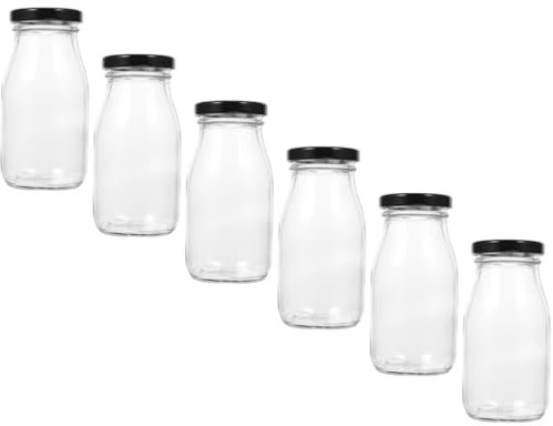 Cabilock Frascos de Vidrio para Bebidas Paquete de 6 Botellas de Vidrio para Jugo 250 Ml Recipientes para Bebidas Lácteas para Almendras