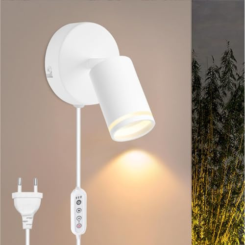 TZSMUM LED Aluminium Innen Wandlampe mit Intelligenter Schalter Wandlampe 350°+90° Schwenkbar Wandleuchten mit Stecker 72cm Kabel Wandlampe Wohnzimmer Schlafzimmer Korridor (Weiß,1 Stück)