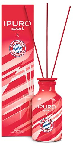 ipuro sport x FC Bayern München Raumduft - Diffuser mit Stäbchen 240ml - Lufterfrischer mit Grapefruit, Apfel & Sandelholz Duft Aroma - FC Bayern Fanartikel Geschenk für Fans, Sport- & Duftliebhaber