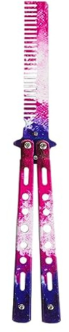 Kammtrainer Edelstahl Ungeschärfter Slice Butterfly Trainingskamm für Anfänger Lila Stahl Klappkamm Übungsschwerter Trainingswerkzeug Übungskammtrainer Butterfly Trainingskamm