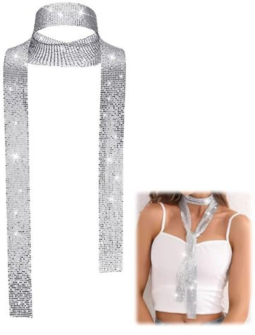 LBJFYHJN Glitzer Silber Schal, Schmaler Pailletten Schal für Damen, Glitzer Metallic, Passend zur Party, Hochzeit, Abendparty.