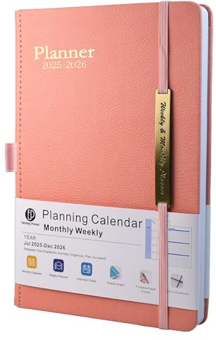 Diary 2025-2026 - 18 Month Mid Year Diary from Jul. 2025 to Dec.2026, A5 Week to View, Weekly & Monthly Planner with Leather Cover, Pen Loop, Inner Pocket (Pink)